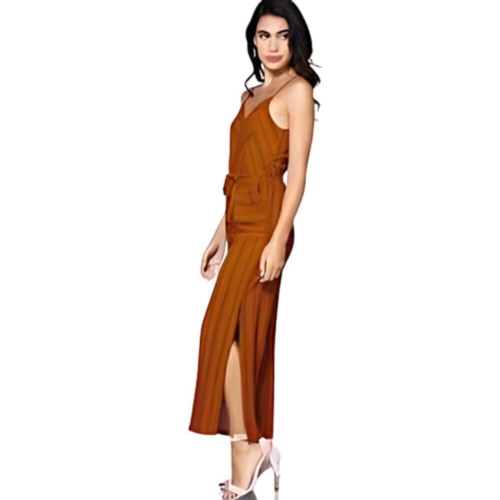 Womens Geometric Print Burnt Orange Rust Slit Leg Jumpsuit